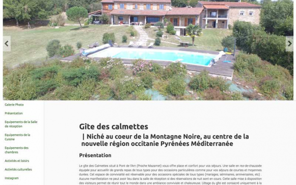 Capture d'écran du site internet du Gite Des Calmettes