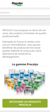 Capture d'écran du site internet mobile Procalys