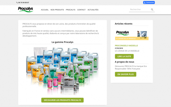 Capture d'écran du site internet Procalys